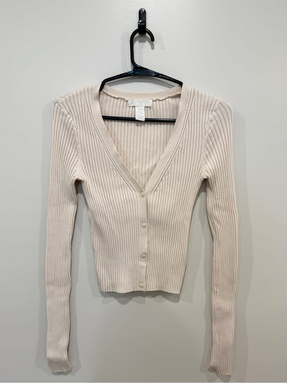 H&M Cream Ribbed V-Neck Button-Front Women's Sweater